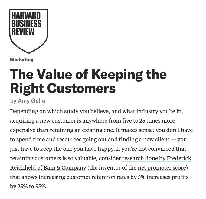 Matéria da Harvard Business Review: The Value of Keeping the Right Customers